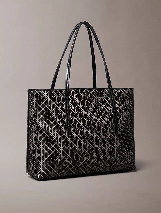 Borsa tote piccola con logo emblema su tutta la superficie e tasca interna Borsa tote piccola con logo emblema su tutta la superficie e tasca interna