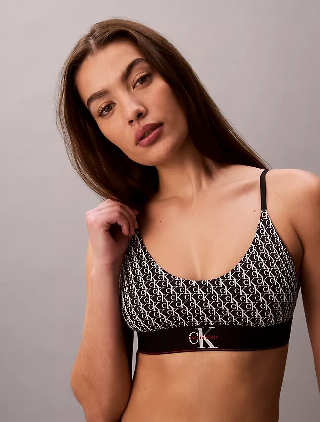 Bralette elasticizzata in Microfiber con Monogram grafico, Unlined Bralette elasticizzata in Microfiber con Monogram grafico, Unlined