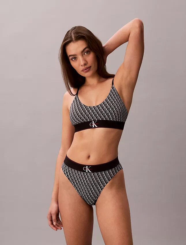 Bralette elasticizzata in Microfiber con Monogram grafico, Unlined Bralette elasticizzata in Microfiber con Monogram grafico, Unlined