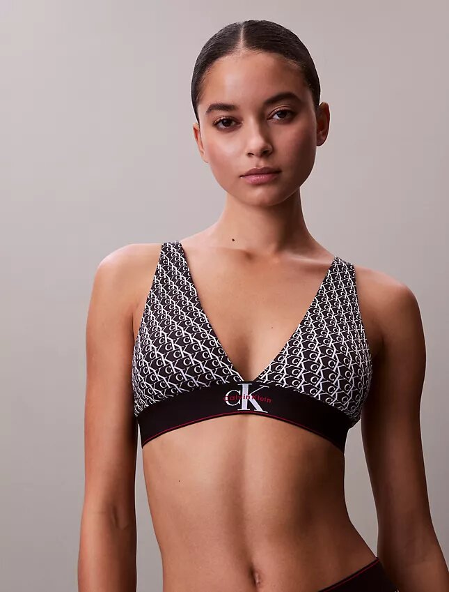 Bralette triangolare elasticizzata in Microfiber con Monogram grafico e leggera fodera Bralette triangolare elasticizzata in Microfiber con Monogram grafico e leggera fodera