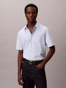 Camicia button-down a maniche corte in cotone elasticizzato a righe
