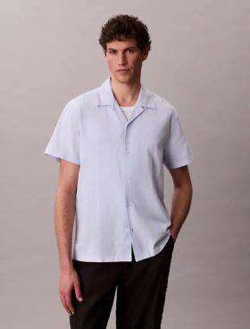 Camicia button-down a maniche corte in lino e cotone