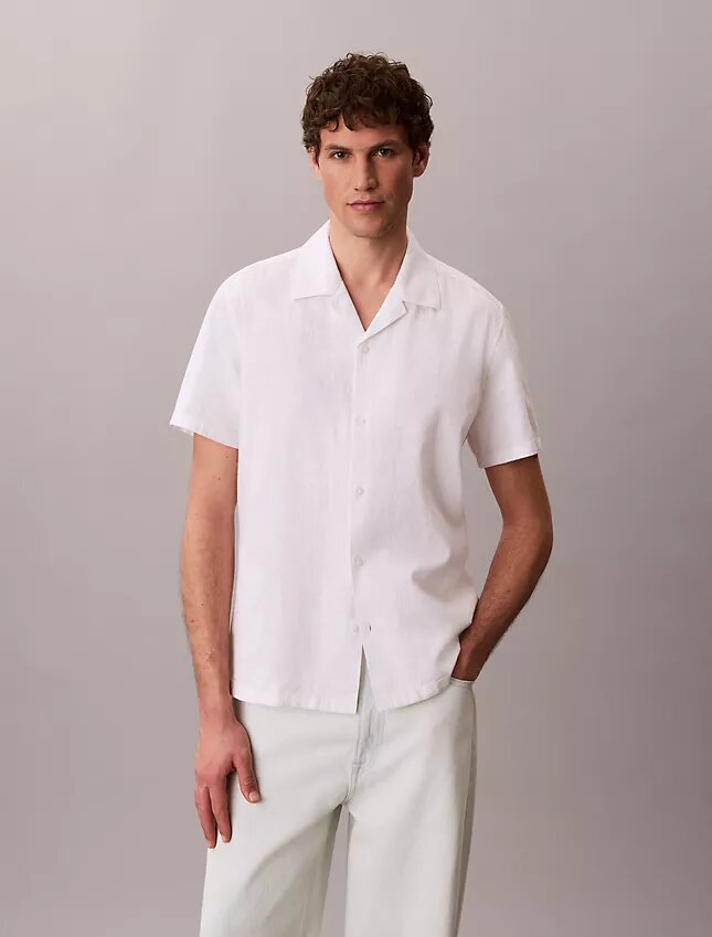 Camicia button-down a maniche corte in lino e cotone Camicia button-down a maniche corte in lino e cotone