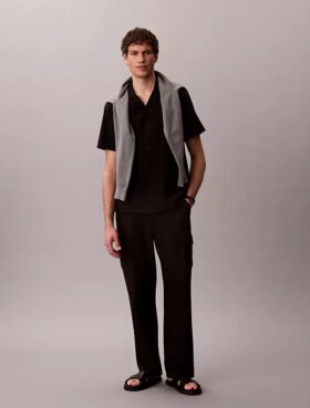Camicia button-down a maniche corte in lino e cotone