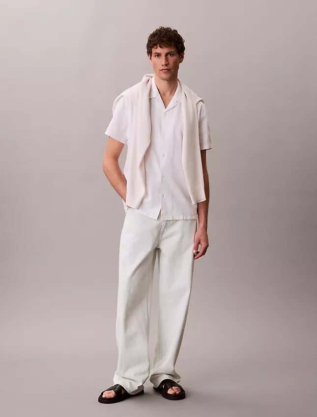 Camicia button-down a maniche corte in lino e cotone Camicia button-down a maniche corte in lino e cotone