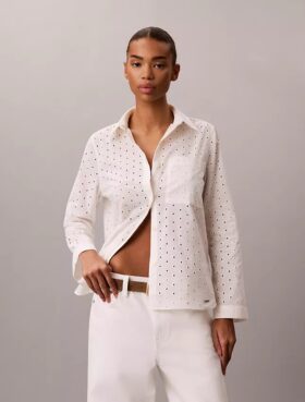 Camicia button-down con ricamo inglese