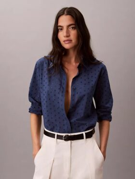 Camicia button-down con ricamo inglese