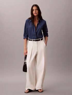 Camicia button-down con ricamo inglese