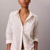 Camicia button-down con ricamo inglese