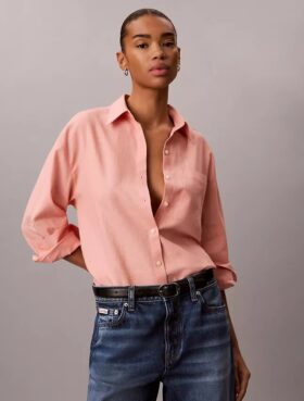 Camicia button-down dalla linea morbida in misto lino