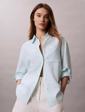 Camicia button-down dalla linea morbida in misto lino