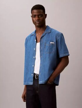 Camicia button-down in Denim misto lino