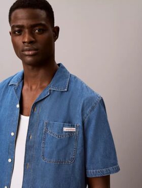 Camicia button-down in Denim misto lino