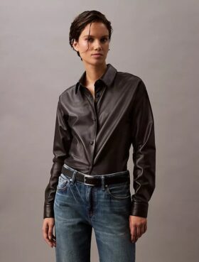 Camicia button-down in pelle di agnello