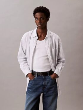Camicia button-down in popeline di cotone a righe