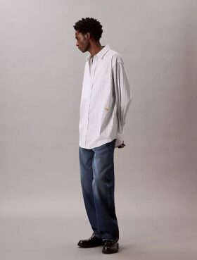 Camicia button-down in popeline di cotone a righe