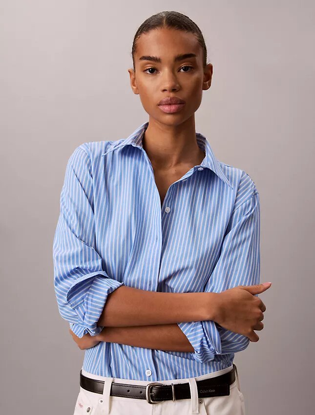 Camicia button-down in popeline di cotone con logo a strisce Camicia button-down in popeline di cotone con logo a strisce