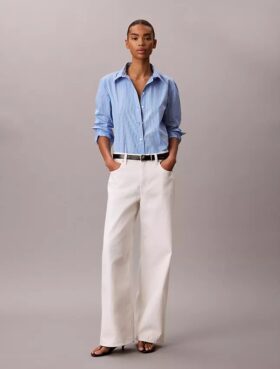 Camicia button-down in popeline di cotone con logo a strisce
