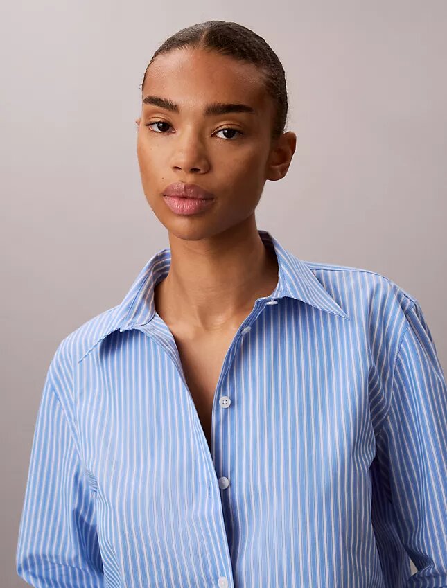 Camicia button-down in popeline di cotone con logo a strisce Camicia button-down in popeline di cotone con logo a strisce