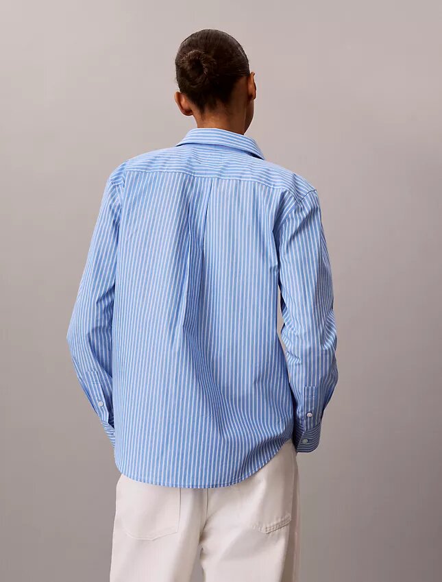 Camicia button-down in popeline di cotone con logo a strisce Camicia button-down in popeline di cotone con logo a strisce