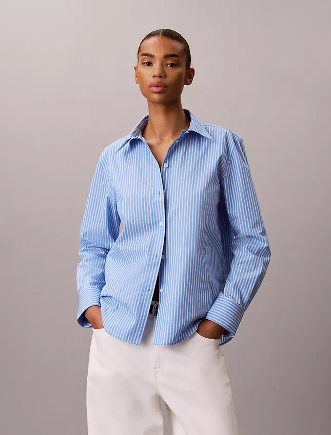 Camicia button-down in popeline di cotone con logo a strisce Camicia button-down in popeline di cotone con logo a strisce