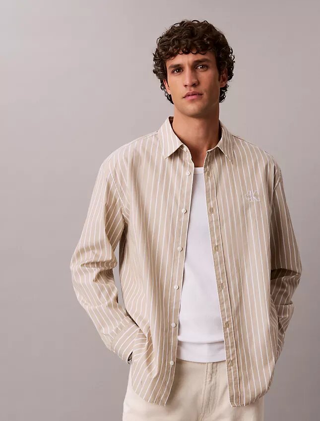 Camicia button-down in popeline lavato a righe Camicia button-down in popeline lavato a righe