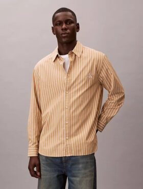 Camicia button-down in popeline lavato a righe