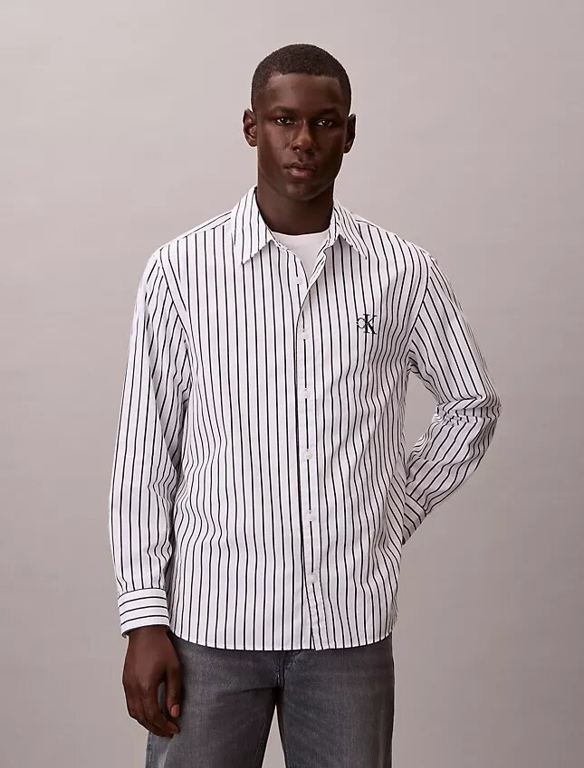 Camicia button-down in popeline lavato a righe Camicia button-down in popeline lavato a righe
