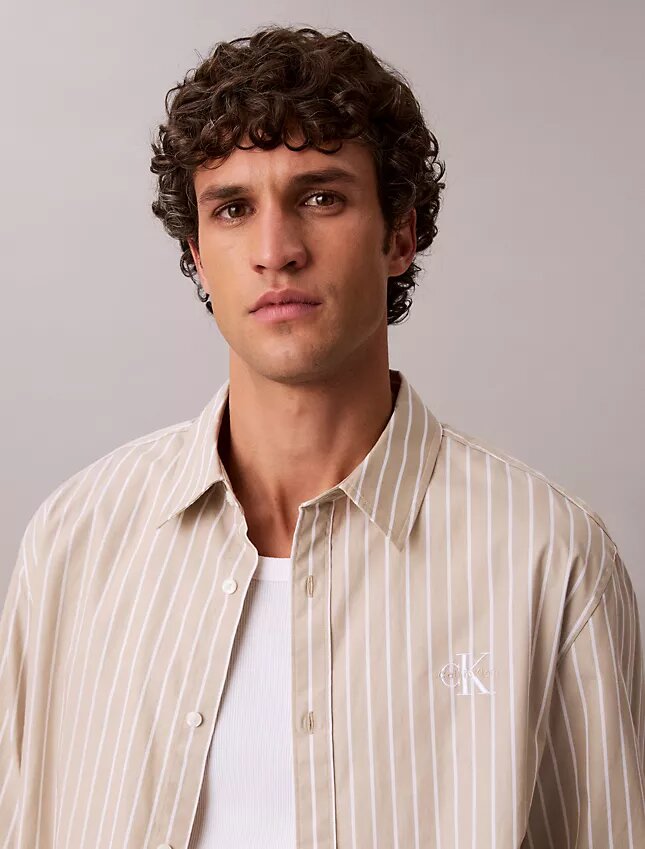 Camicia button-down in popeline lavato a righe Camicia button-down in popeline lavato a righe