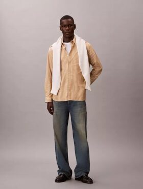 Camicia button-down in popeline lavato a righe
