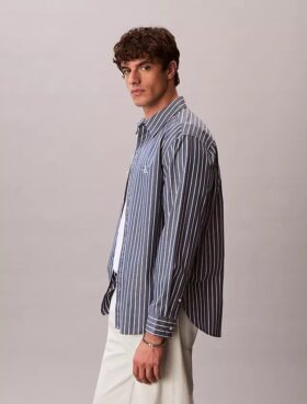Camicia button-down in popeline lavato a righe