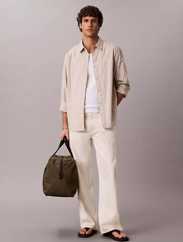 Camicia button-down in popeline lavato a righe Camicia button-down in popeline lavato a righe