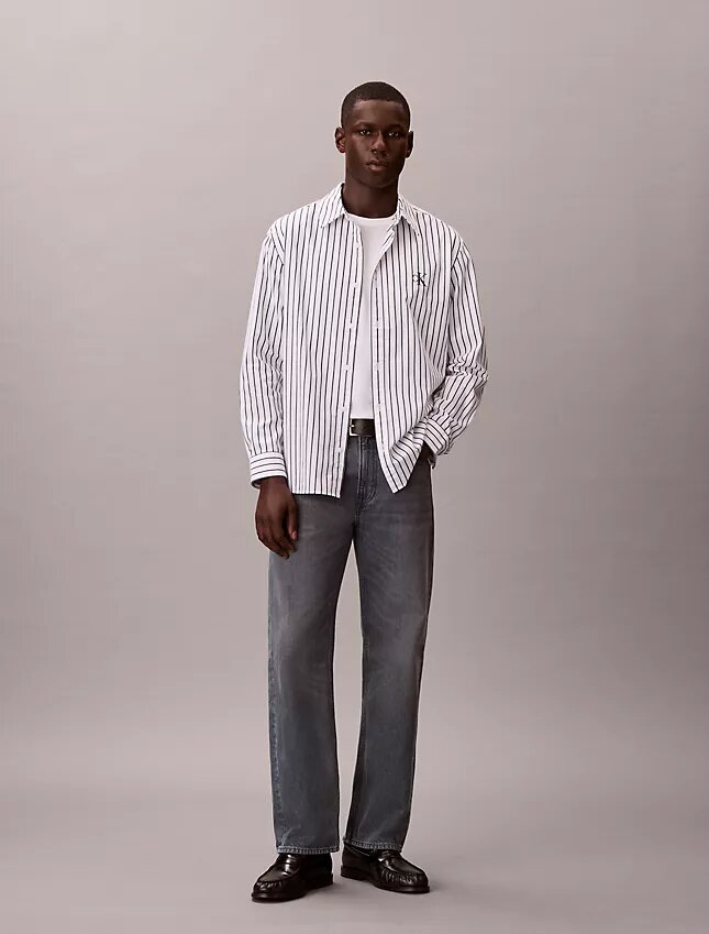 Camicia button-down in popeline lavato a righe Camicia button-down in popeline lavato a righe