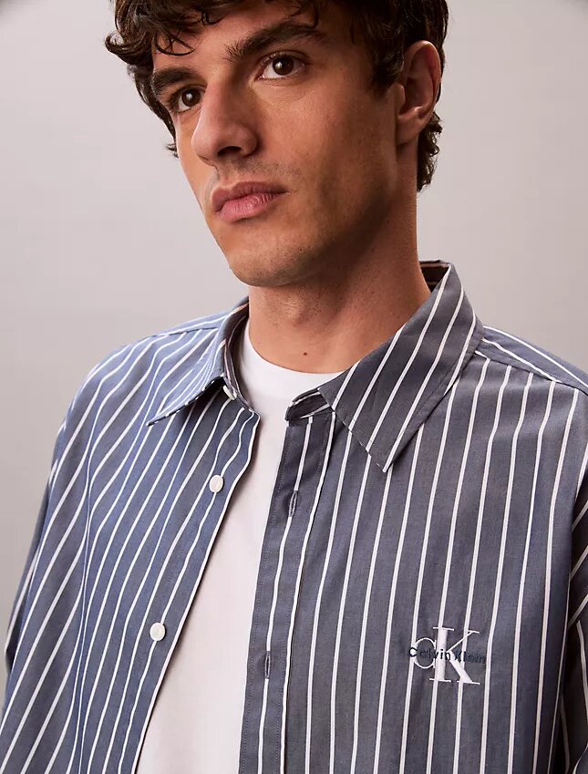 Camicia button-down in popeline lavato a righe Camicia button-down in popeline lavato a righe