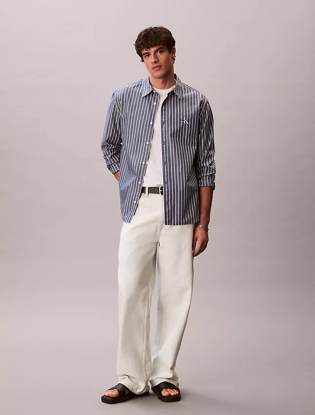 Camicia button-down in popeline lavato a righe Camicia button-down in popeline lavato a righe