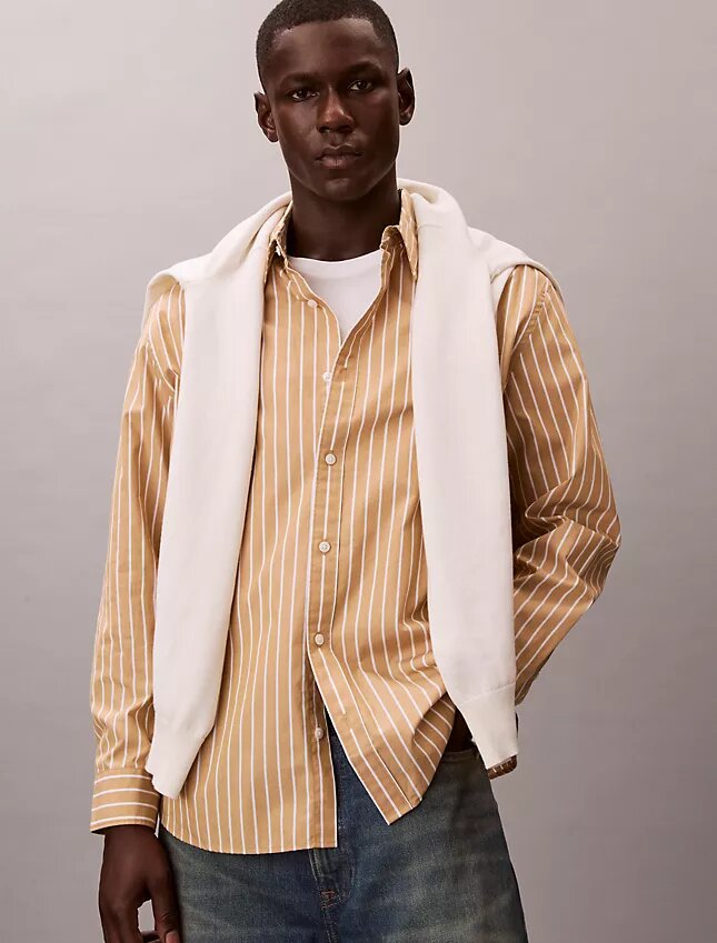 Camicia button-down in popeline lavato a righe Camicia button-down in popeline lavato a righe