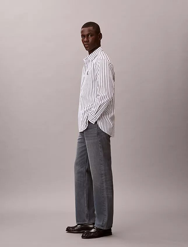 Camicia button-down in popeline lavato a righe Camicia button-down in popeline lavato a righe
