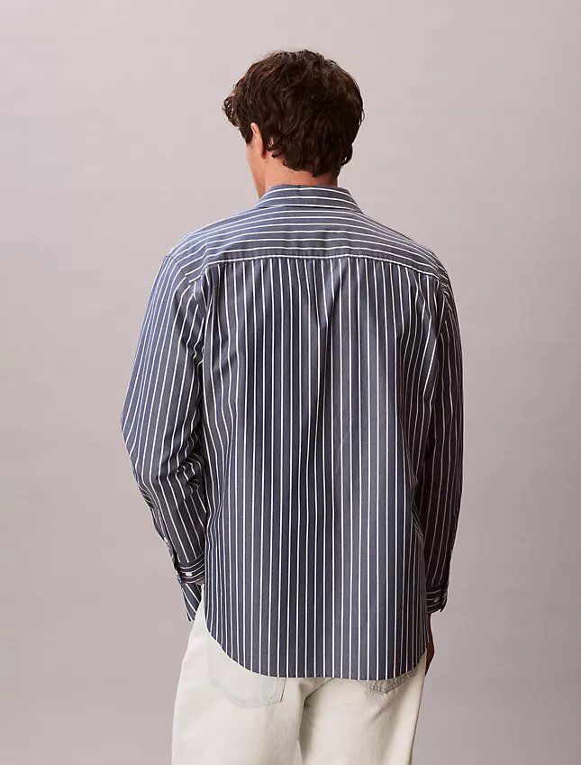 Camicia button-down in popeline lavato a righe Camicia button-down in popeline lavato a righe