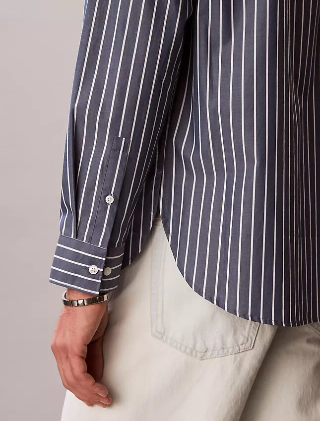 Camicia button-down in popeline lavato a righe Camicia button-down in popeline lavato a righe