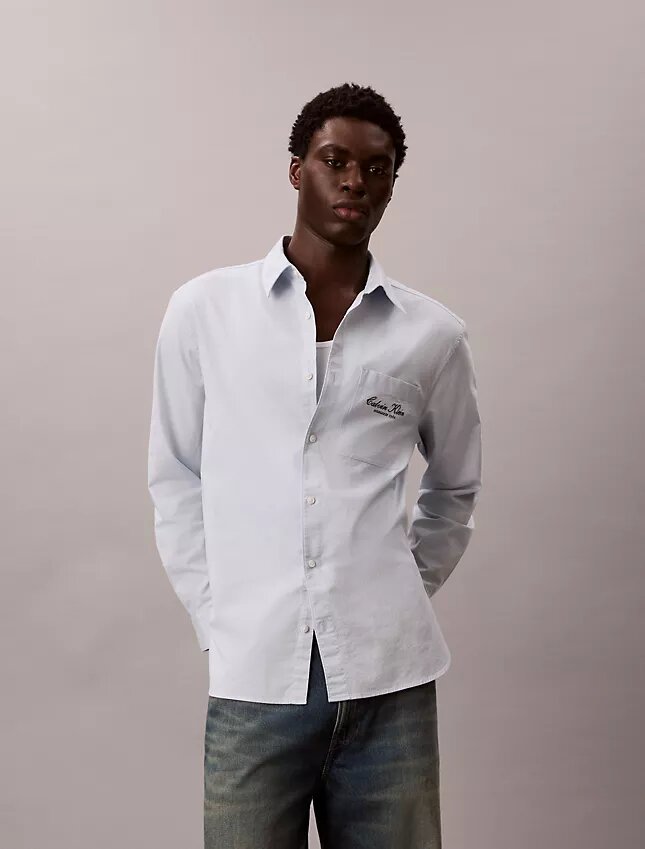 Camicia button-down in tessuto Oxford lavato con logo Camicia button-down in tessuto Oxford lavato con logo