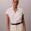 Camicia classica a maniche corte in misto lino