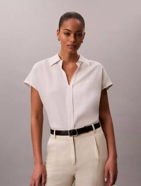 Camicia classica a maniche corte in misto lino