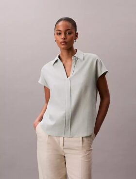 Camicia classica a maniche corte in misto lino