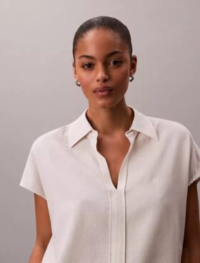 Camicia classica a maniche corte in misto lino