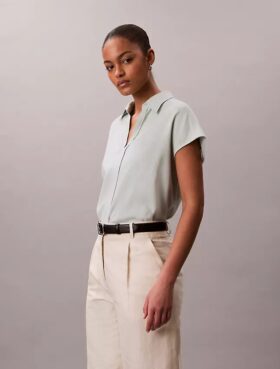 Camicia classica a maniche corte in misto lino