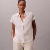 Camicia classica a maniche corte in misto lino
