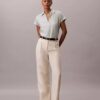 Camicia classica a maniche corte in misto lino