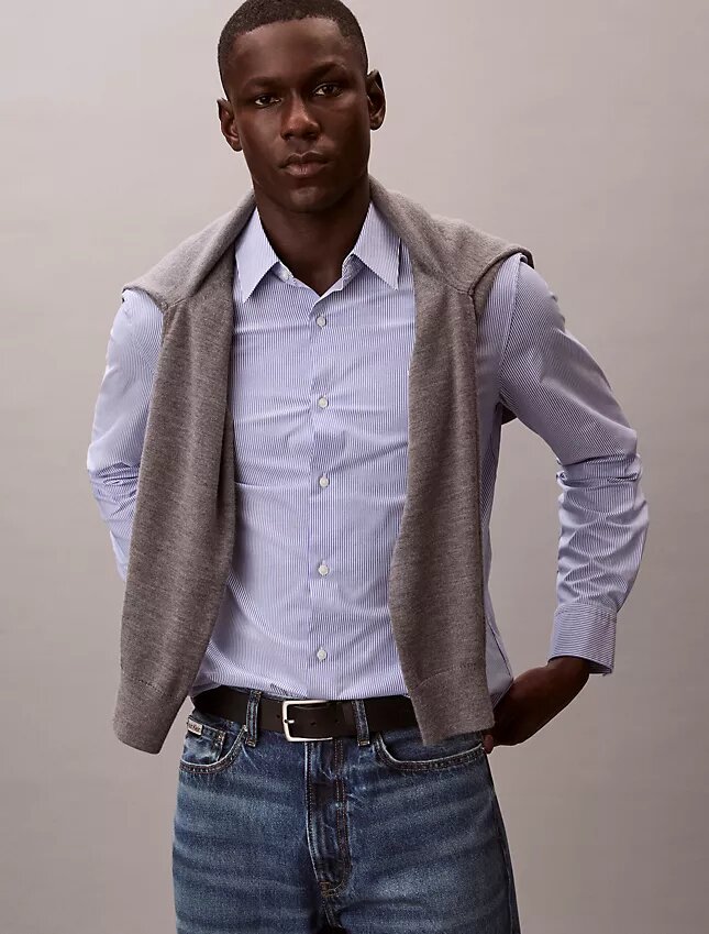 Camicia classica button-down a righe in cotone Cotton Stretch Camicia classica button-down a righe in cotone Cotton Stretch