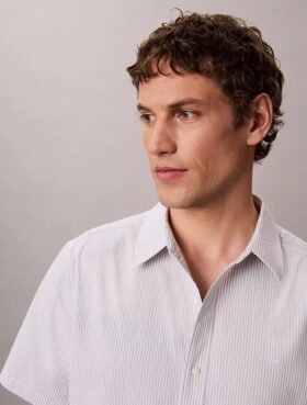 Camicia classica button-down a righe in seersucker