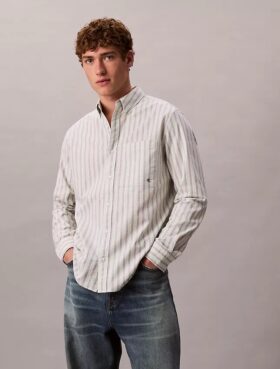 Camicia classica button-down a righe in tessuto Oxford